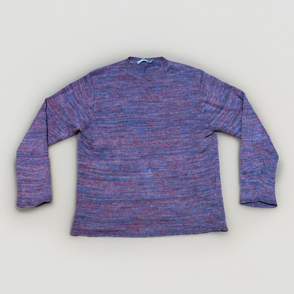 Inis Meain Rolled 100% Linen Tunic Sweater Pullover Red Blue Melange Small